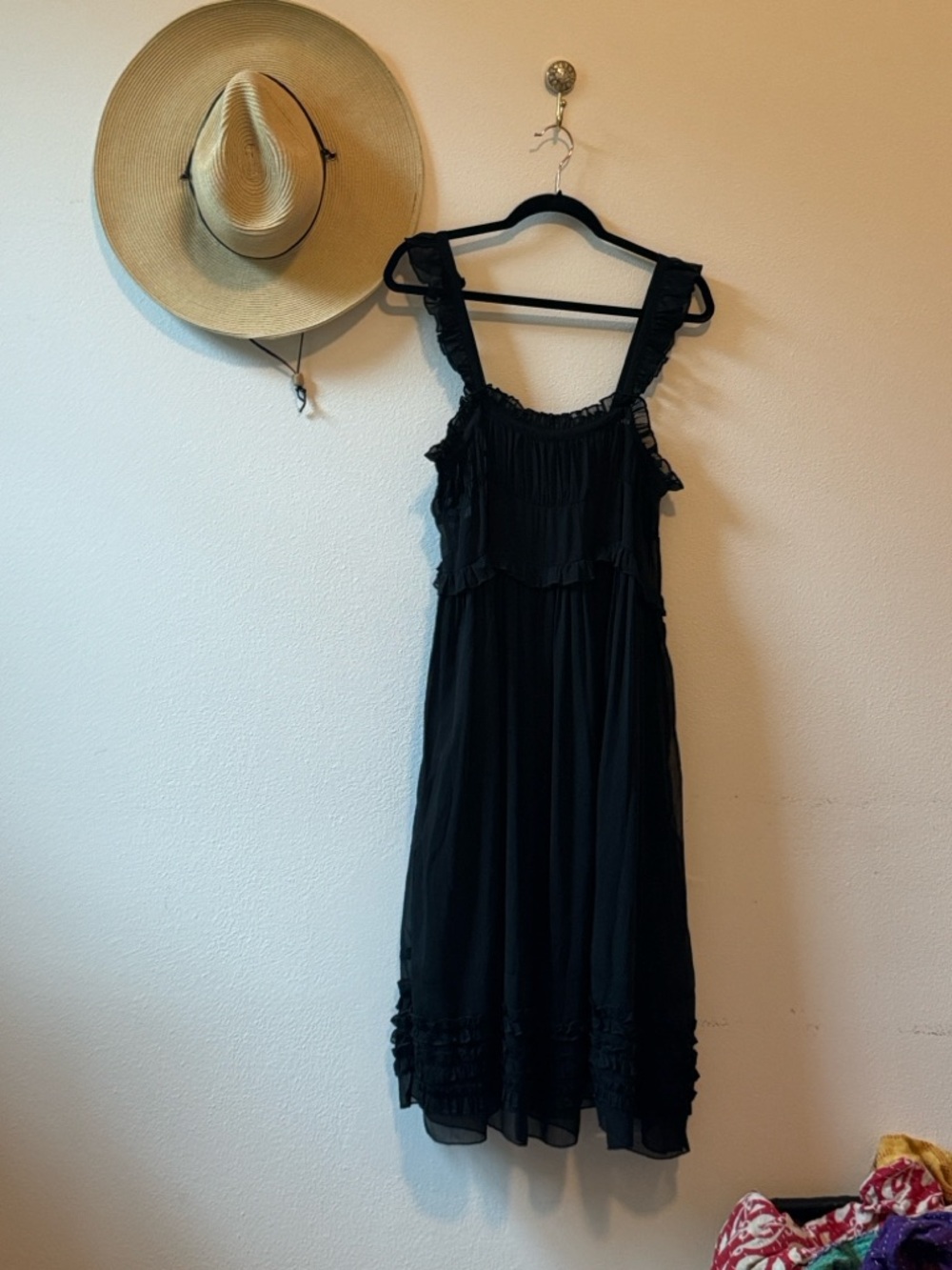 Free People Black Ruffle-Trim Midi Dress